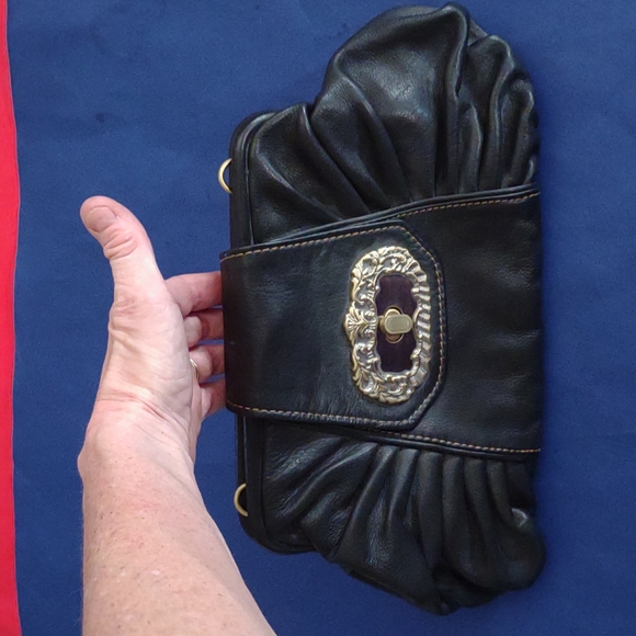 Kate Landry like new black  Leather Hobo Bag with gold clasp closure - Picture 9 of 9